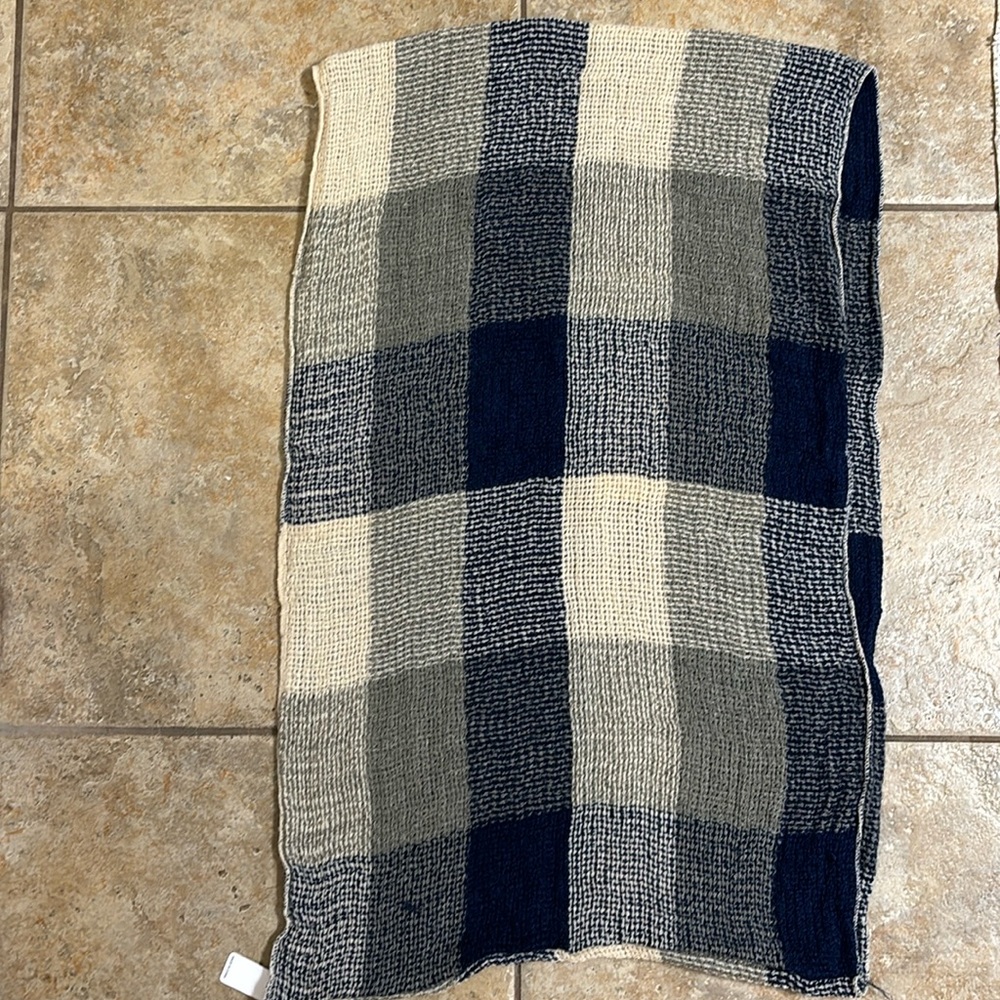 Blue and tan / cream plaid infinity scarf